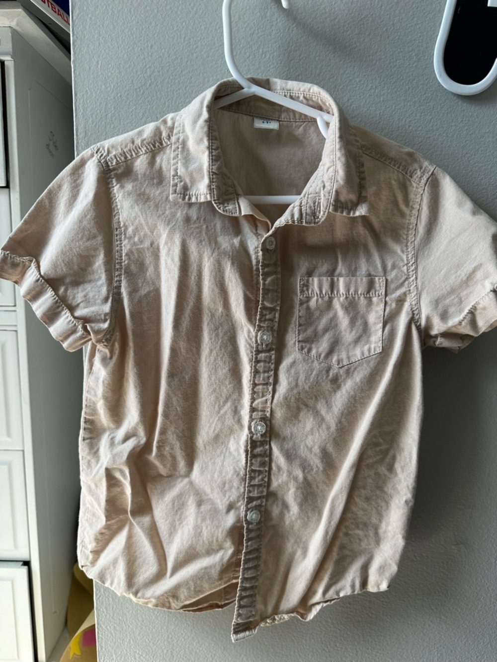 Kid’s Short-Sleeve Button-Up Shirt - Light Beige